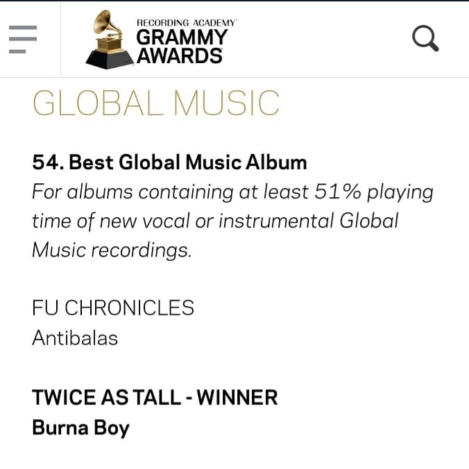 ipromoentgh's tweet photo. ||eNEWS|| 🎉Congratulations to the Nigerian superstar @burnaboy. Won his first career #GRAMMY for "Best Global Music Album" for his 2020 LP #TWICEASTALL.
#iPromoEntGH #iPromoMusic #iPromoMovies  #iPromoEvents #iPromoNews #iPromoCelebs #iPromoLifestyle #iPromoFashion #iPromoModels https://t.co/t4x127I4kG