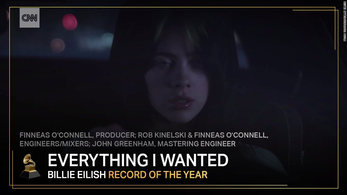 cnnbrk's tweet photo. Billie Eilish's “Everything I Wanted” wins record of the year #Grammys https://t.co/MZiatxycfn https://t.co/ELZS6yQ0Vh