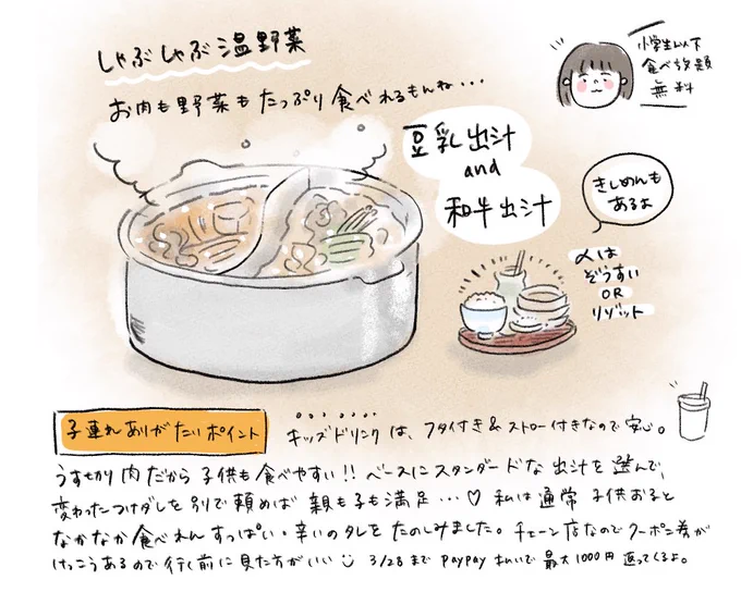 5年ぶりくらいに #しゃぶしゃぶ温野菜 行ったんやけど、子供用の飲み物にフタが付いててありがとう!と叫んだ
野菜がたくさん食べれていいね〜
ヘルシーで胃もたれもナシー #下手 