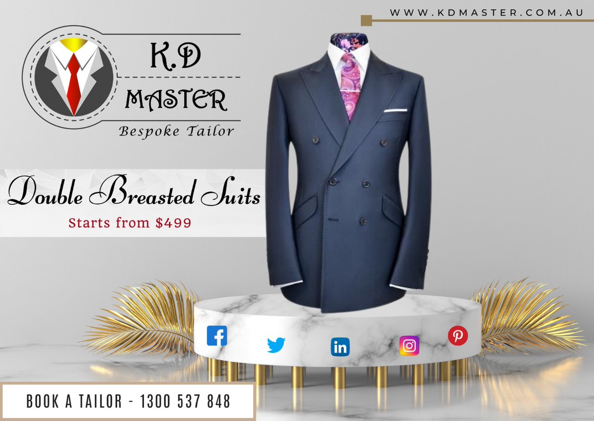 KDmaster8's tweet photo. Let's take a step towards better #style,Wear attire that matters The team of K.D master brings you the best #tailored custom suits in #Australia. #DoubleBreastedSuits starts from $499
Book a tailor:1300537848 Visit our official website to avail amazing #offers &discounts.#fashion https://t.co/w1T37zoQFu