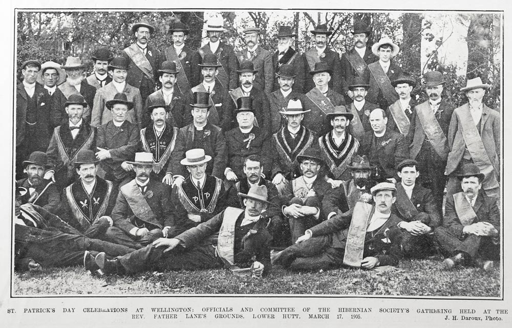 huttirish's tweet photo. How about this group of fine-looking fellows? "St Patrick's Day celebrations at Wellington: Officials & Committee of the Hibernian Society's Gathering at the Rev Father Lane's Grounds, Lower Hutt, March 17, 1905." #StPatricksDayParade. #StPatricksDay #paddyday #stpaddyday #HVIS https://t.co/hzo5io9lYU