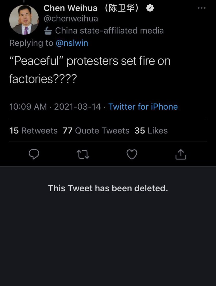 ZtozM's tweet photo. @jack @Twitter @premiumbusiness @TwitterSupport 
❗️Why is he verified? ❗️
He’s spreading misinformations on Burmese protesters. The factories were set on fire by the junta’s slaves and now they’re joining hands with China to put all the blame on us.
Please do something about it. https://t.co/yKLjHjeNYh