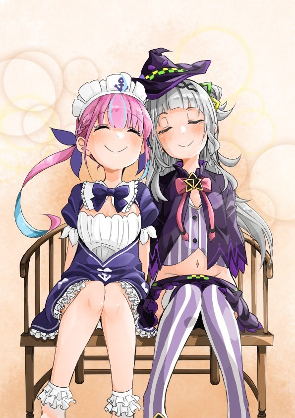湊あくあ ,紫咲シオン 「【過去絵】
あくしおしか勝たん(*≧∀≦*)✨ 」|いなずま⚓🔆のイラスト