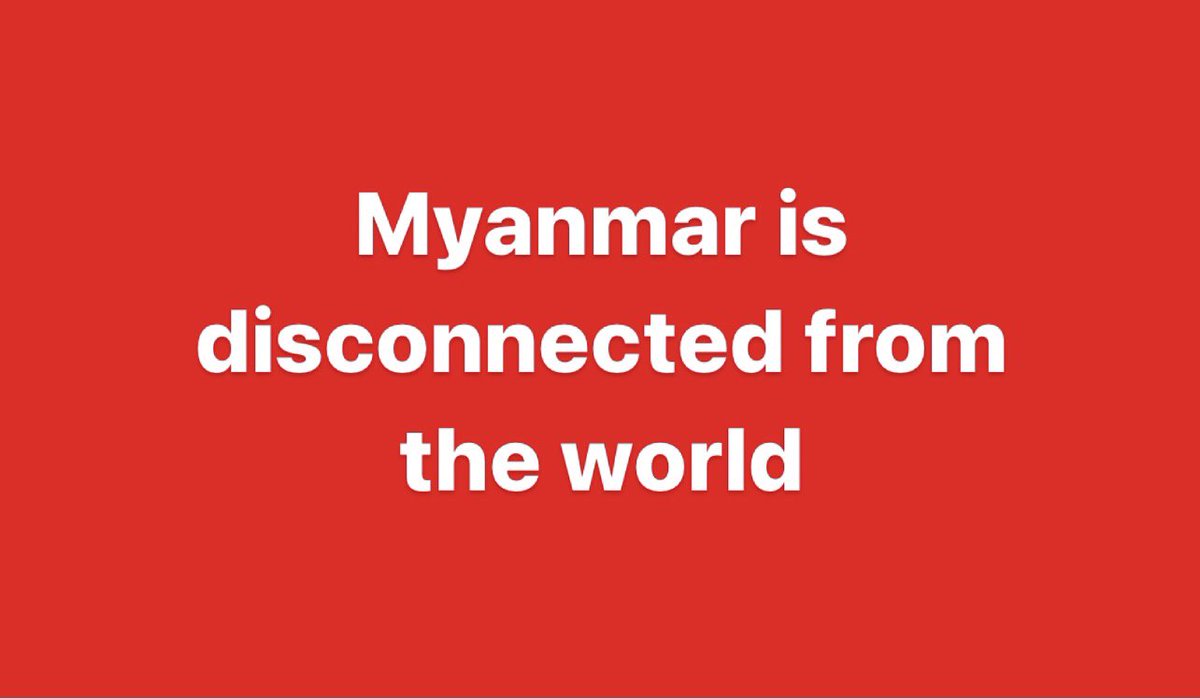 BREAKING ❗: Mobile internet are being cut off in Myanmar and that can be unlimited as ISP said last night. Now only FTTH (wifi) available in Myanmar. We citizens are disconnected from the world.

 BLOODTHIRSTY JUNTA

#Mar15Coup
#WhatsHappeningInMyanmar