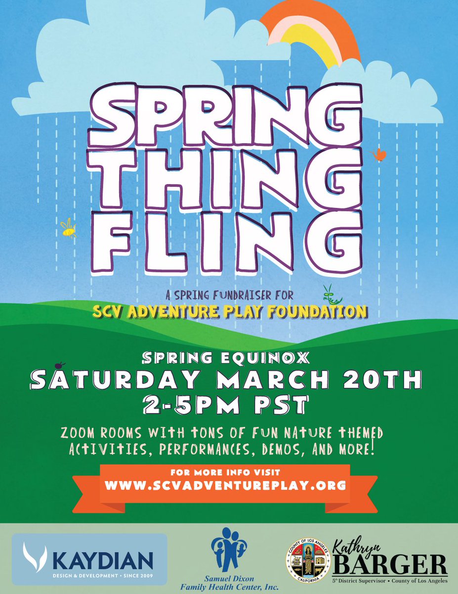 Don't forget to get your tickets for the Spring Thing Fling happening Saturday March 20th 2-5pm PST! So many fun zoom breakout rooms to check out all from the comfort of your home. 🍄 ☘️

Head over to scvadventureplay.org/springthingfli… to get your tickets today