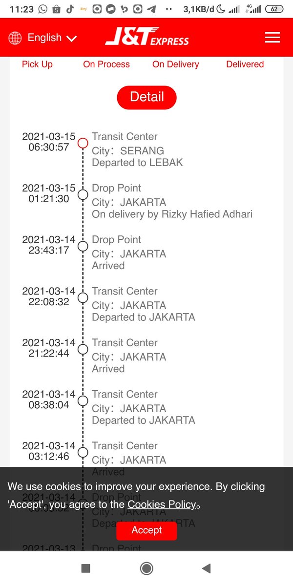 NovisiDelfin's tweet photo. @jntexpressid min, mau tanya resi no. Ini JT3196004967, status terakhir on deliver, kenapa skrng malah status terakhir transit mau dikirim ke LEBAK? Rumah saya kn dijakarta min... 😭 https://t.co/9Y5ohyJD7V