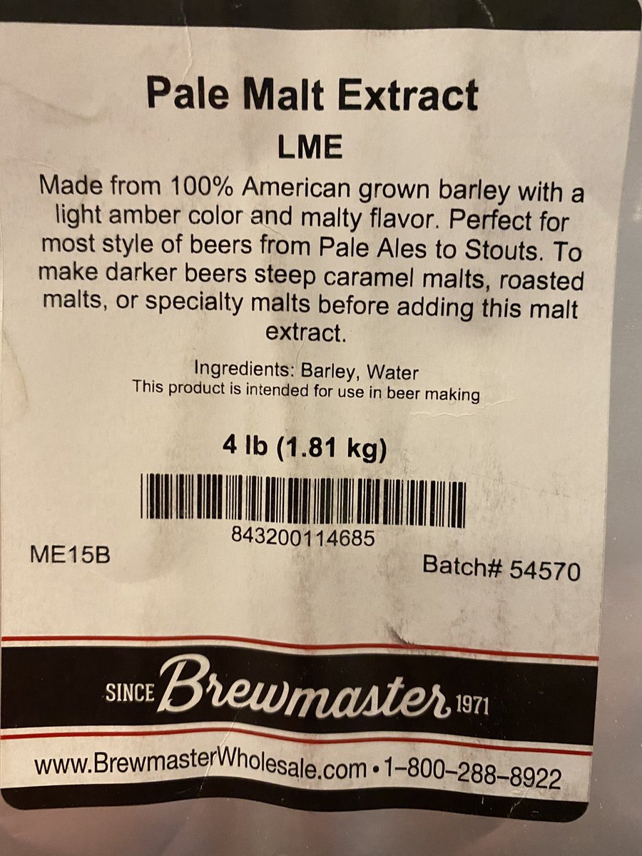 I managed to avoid making my own malt syrup by savagely curtailing my nerd impulses. But it was hard to stop myself, because brewers do this all day long. Anyway you’ll need some of this too. Here’s what I got. But I should have made it. Now I feel dirty.