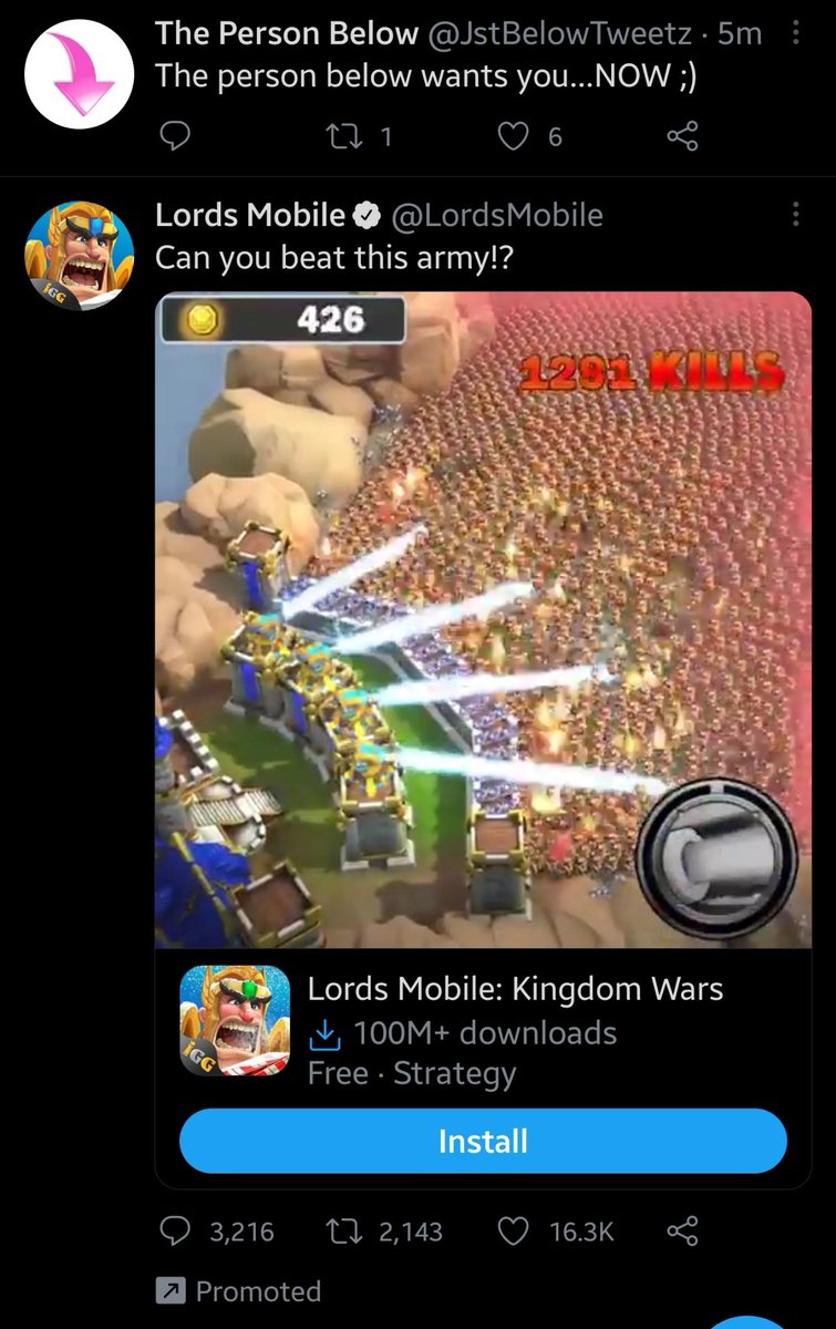 Ijamesweb's tweet photo. @JstBelowTweetz It just HAD to be a mobile game ad. https://t.co/rlaQwJADdO