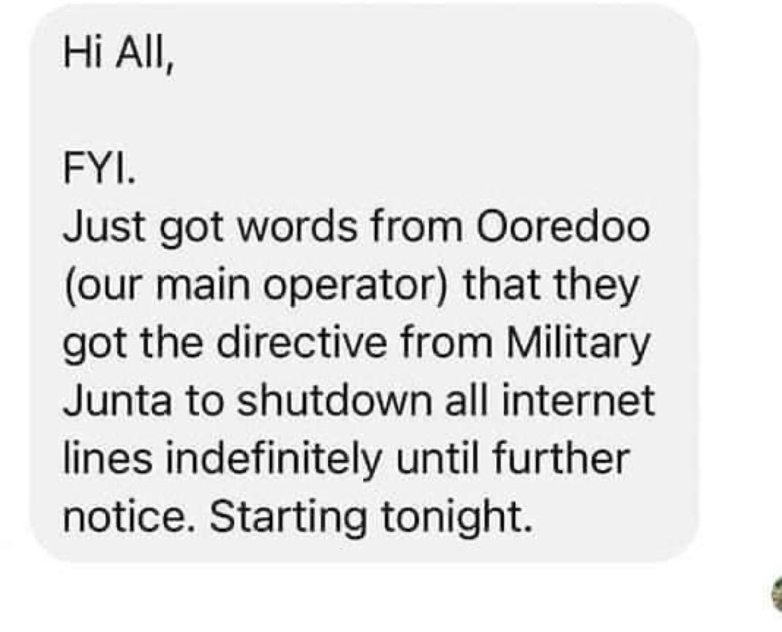 MayThu63074608's tweet photo. Internet is blocked out again in #Myanmar 
#WhatsHappeningInMyanmar 
#RejectMilitaryCoupInMyanmar 
#HumanRights https://t.co/IM2KVn9puA