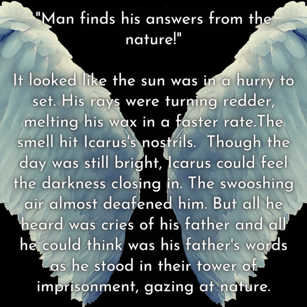 _trinoculars's tweet photo. One more Tiny Tale! 

This one's about Icarus. If someone had ever advised you to not fly too close to the Sun. This is why! 

#tinytales #mythology #mythologicalfiction #writerslift #greekmythology #icarus #icarusfalls #freedom #WritingCommunity #amwriting https://t.co/MP3gUtAsMC