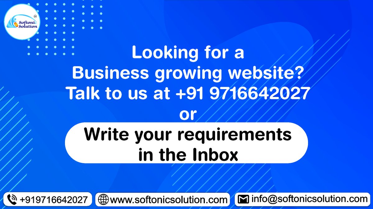 SoftonicSoluti2's tweet photo. We will be happy😊to know your requirements & give you a 👍well customized solution🌀 for them.
Visit Here - https://t.co/Q8wb69A5Cv
#WebsiteDesign #development #webdeveloper #websitedesigncompany #mondaythoughts #Coding #DeVerraders #businessdevelop https://t.co/7HMWhqXBr2