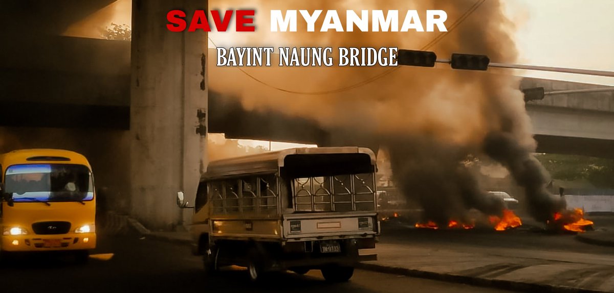 "Happening this morning at 'Bayint Naung Bridge' in Yangon"

Photo (raw) credit to Original Post
 
#RejectMilitaryCoup
#Mar15Coup
#WhatsHappeningInMyanmar