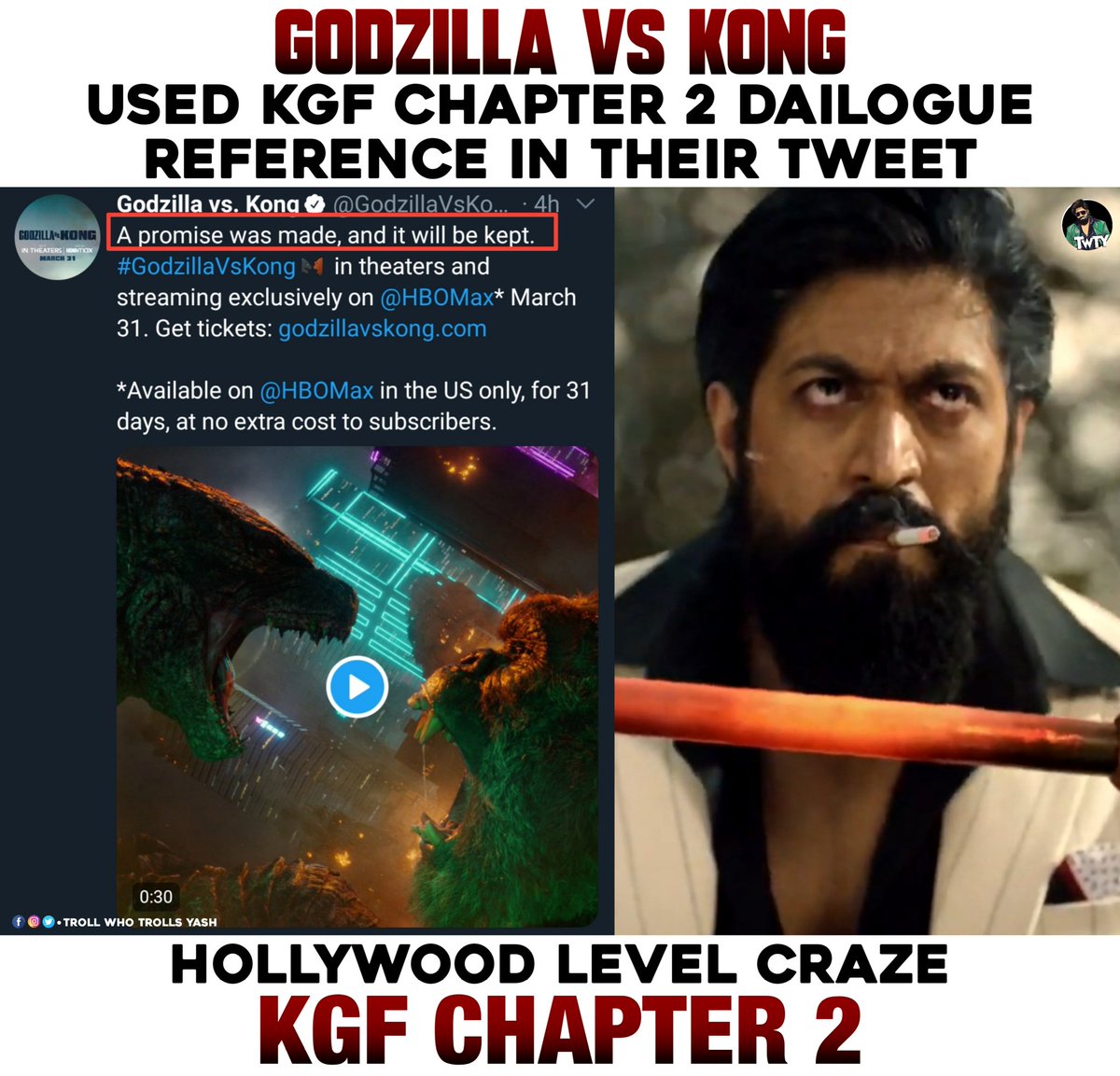 YashBossForLife's tweet photo. Once @TheNameIsYash Boss said our intention is to match Hollywood Standards.. and now Hollywood Movies Using His movie Dailogue References 😎🔥
#YashBOSS #KGFChapter2 https://t.co/G5q7ytJrcg