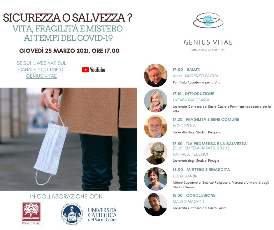 La pandemia ci ha esposto alla nostra comune condizione mortale
Al di là della ragionevole ricerca di sicurezza, c’è chi ha preferito cercare l’integrità della propria vita.

“Ed é il pensiero della morte che alla fine aiuta a vivere” 
(U. Saba)

#geniusvitae 25/3/2020 h.17.00