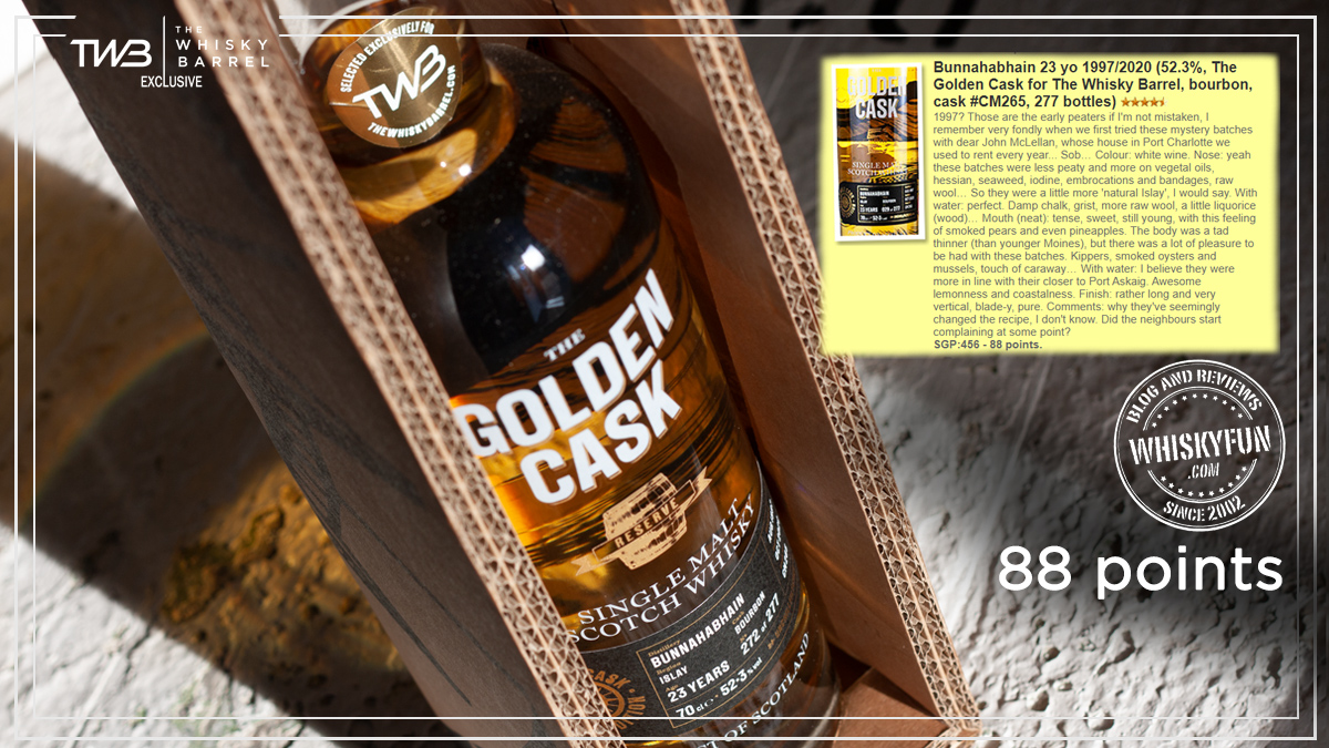 Exclusive #Scotch Review! Thanks to Serge <a href="/Whiskyfun/">Serge Valentin</a> for a superb 88 point review for our Bunnahabhain 23 Year Old <a href="/HouseOfMacDuff/">HouseOfMacDuff</a> Golden Cask. 

"Awesome lemonness and coastalness" 🍋🧂🍍🔥🥃

Buy now at #TWB | thewhiskybarrel.com/bunnahabhain-2… £135