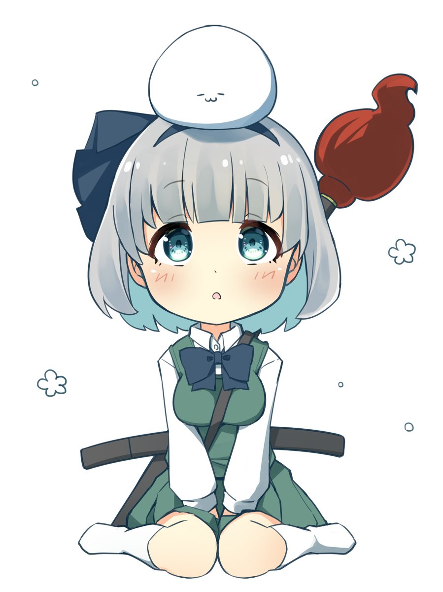 konpaku youmu 1girl white background grey hair simple background :3 blush bangs  illustration images