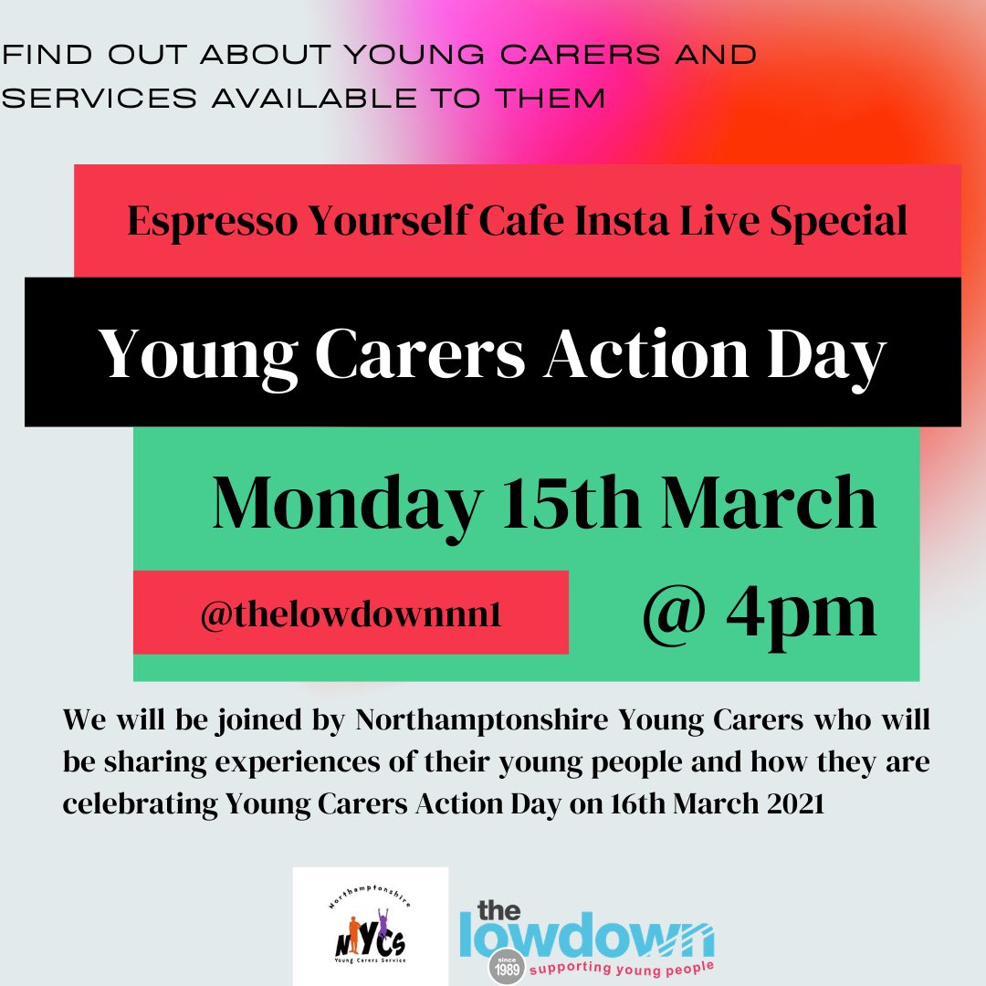 Join our #espressoyourselfcafe on Insta Live this evening with #northamptonshireyoungcarers who will be talking about #youngcarersactionday and support available in Northampton. #ycad #northantsyoungcarers