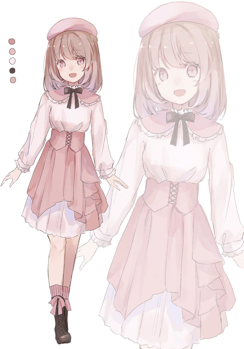 茶髪 セミロング ピンクと白 雅のイラスト