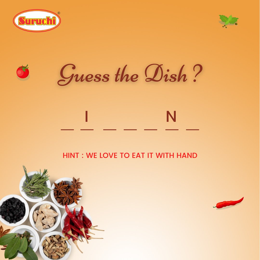 SpicesSuruchi's tweet photo. Guess the missing letters from this dish &amp; write your answers in the comments below!!
#SuruchiSpices #GuessTheWord #Masala #Spcies #IndianSpices #FoodLover #Flavour #Taste #FoodForever #IndianFood #IndianSpices #IndianFoodDishes #VocalForLocal #Masale #FoodIsLife #GuessTheDish. https://t.co/VRPwm8x1VF