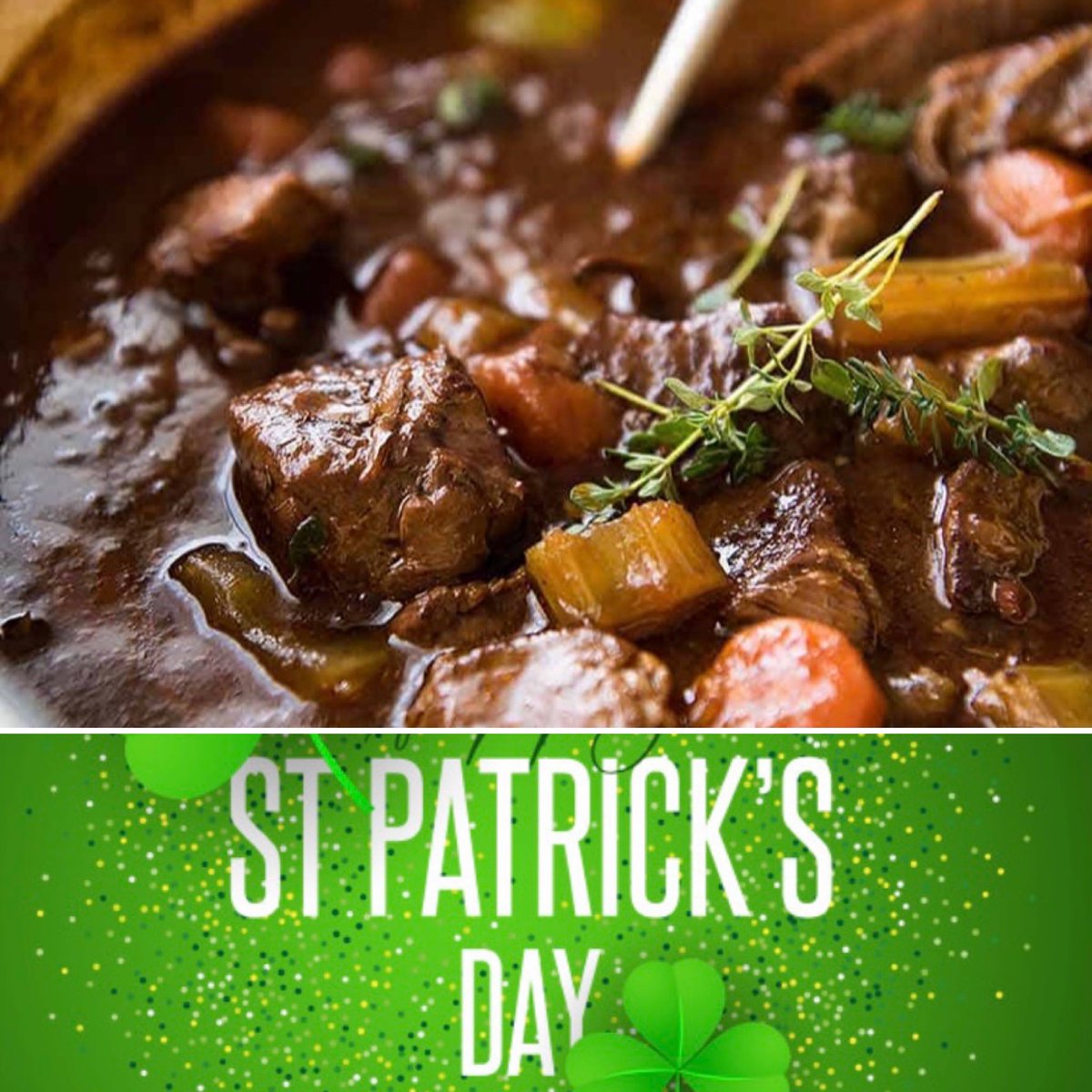 OSOArtsCentre's tweet photo. ☘️To celebrate all things Irish, this weeks live lounge menu: Guinness-Braised Beef or Veggie Irish Stew served with mini soda bread, St Patrick's Guiness &amp; Chocolate Pudding. All to accompany Stephen O’Goodson classics-packed St Patrick’s day set. https://t.co/aRYMgJ0KGk ☘️ https://t.co/Vw5G3urORW