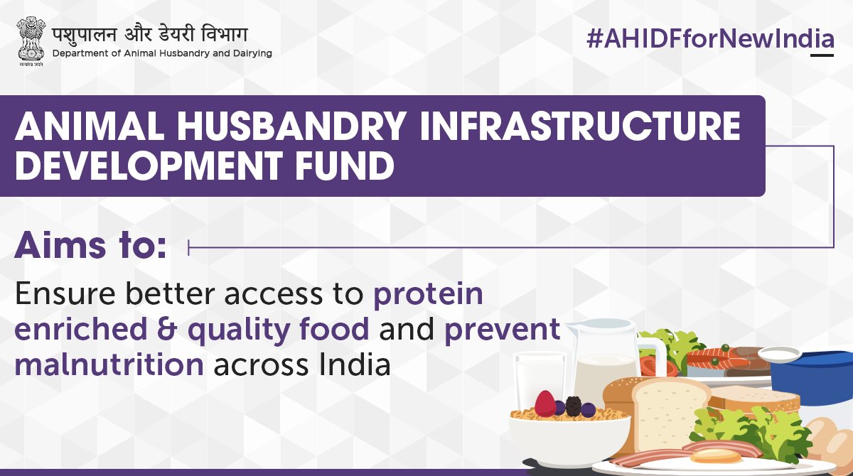 Dept_of_AHD's tweet photo. #AHIDF provides impetus for further development of:
🧀 #DairyProcessing & diversified products’ infrastructure
🍖 #Meat & #MeatProduct processing infrastructure
🌾 Establishment of #AnimalFeed manufacturing units
➡For more details: https://t.co/cLz0Fftiw1
#AHIDFforNewIndia https://t.co/aevb0FIllu