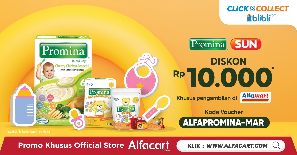 Bunda! Waktunya si kecil makan nih! Pilih makanan bergizi dari Promina tanpa menggunakan bahan pengawet! Belanja di Blibli Click and Collect dapatkan potongan 10ribu khusus pengambilan di Alfamart

Klik link ini untuk nikmati promonya >> bit.ly/cncpromar