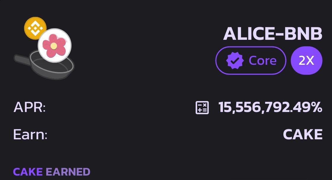 The <a href="/MyNeighborAlice/">Alice</a> farm and Syrup Pool are LIVE!

Stake $CAKE 🥞, earn $ALICE 🌸

👉 pancakeswap.finance/pools