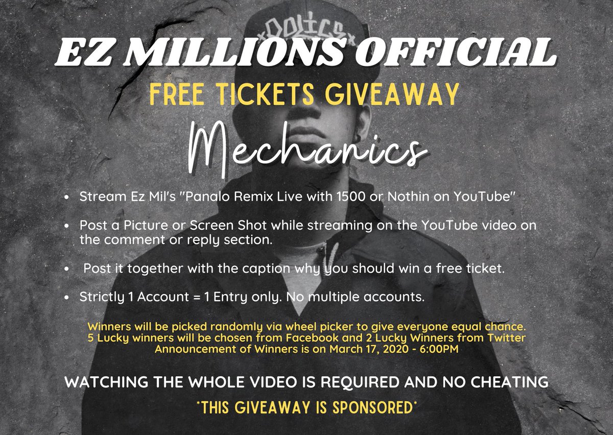 ezmillionsofc's tweet photo. YEHUUURD?? Ez Millions is not yet done giving away free tickets for @EzMil27's upcoming virtual concert for our homies who haven't avail their tix yet! 💙

Just follow our very simple mechanics below!
7 Lucky winners will be chosen randomly!🔥

Drop your entries now and Goodluck! https://t.co/2AaFOHPrDu
