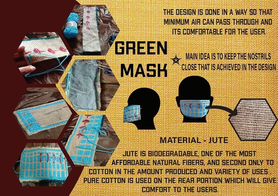ssufarc's tweet photo. #GreenMaskCompetition hosted by Prem Jain Memorial Trust - 4 students of 2nd yr @ssufarc bagged the 1st Position! Mask was made out of a reused jute bag, jute being a biodegradable material causes minimum damage to earth. https://t.co/laSXPgP3cT