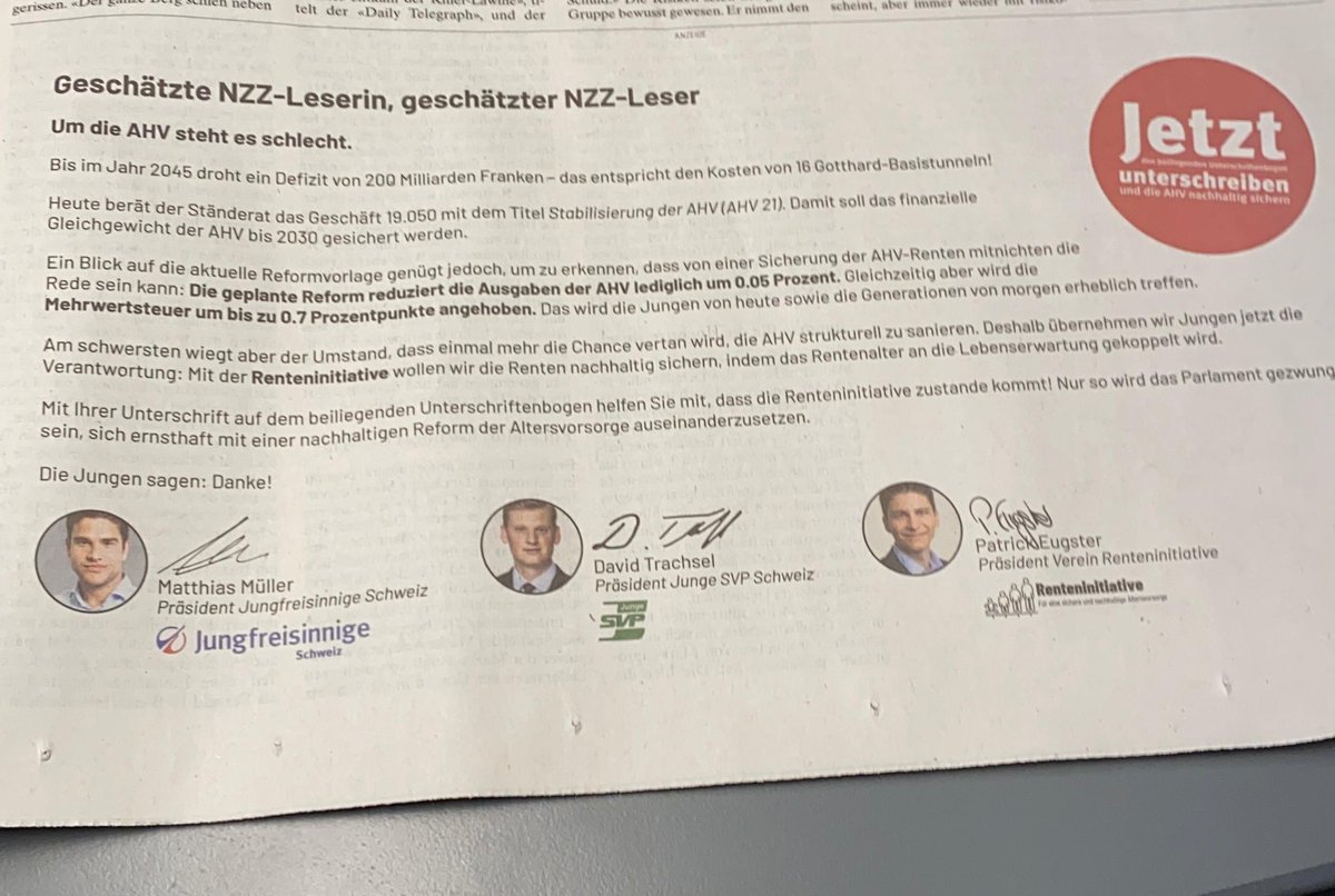 Matthias Michel (@michelzug) on Twitter photo Ich werde heute im Ständerat auf jeden Fall an die Jungen denken und mich für eine generationengerechte #AHV21 einsetzen. <a href="/RentenVI/">Renteninitiative</a> <a href="/Jungfreisinnige/">Jungfreisinnige Schweiz</a> <a href="/FDP_Liberalen/">FDP Schweiz</a> Ich werde heute im Ständerat auf jeden Fall an die Jungen denken und mich für eine generationengerechte #AHV21 einsetzen. <a href="/RentenVI/">Renteninitiative</a> <a href="/Jungfreisinnige/">Jungfreisinnige Schweiz</a> <a href="/FDP_Liberalen/">FDP Schweiz</a>