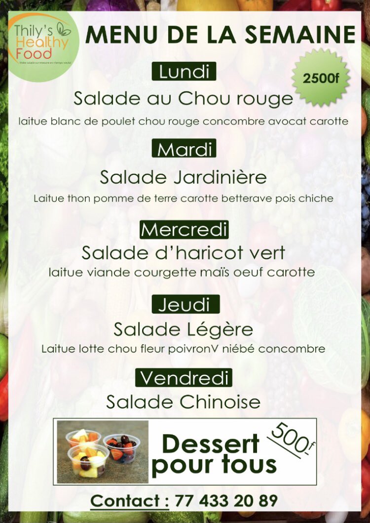 s_thily's tweet photo. Menu de la semaine du 15/03 au 19/03 🥗✌🏾 #BonPlan #Dakar #Sénégal #healthy #partagerlerepas #kebetu #HealthyFood #BalanceTonPost https://t.co/R7RE8sxd9N