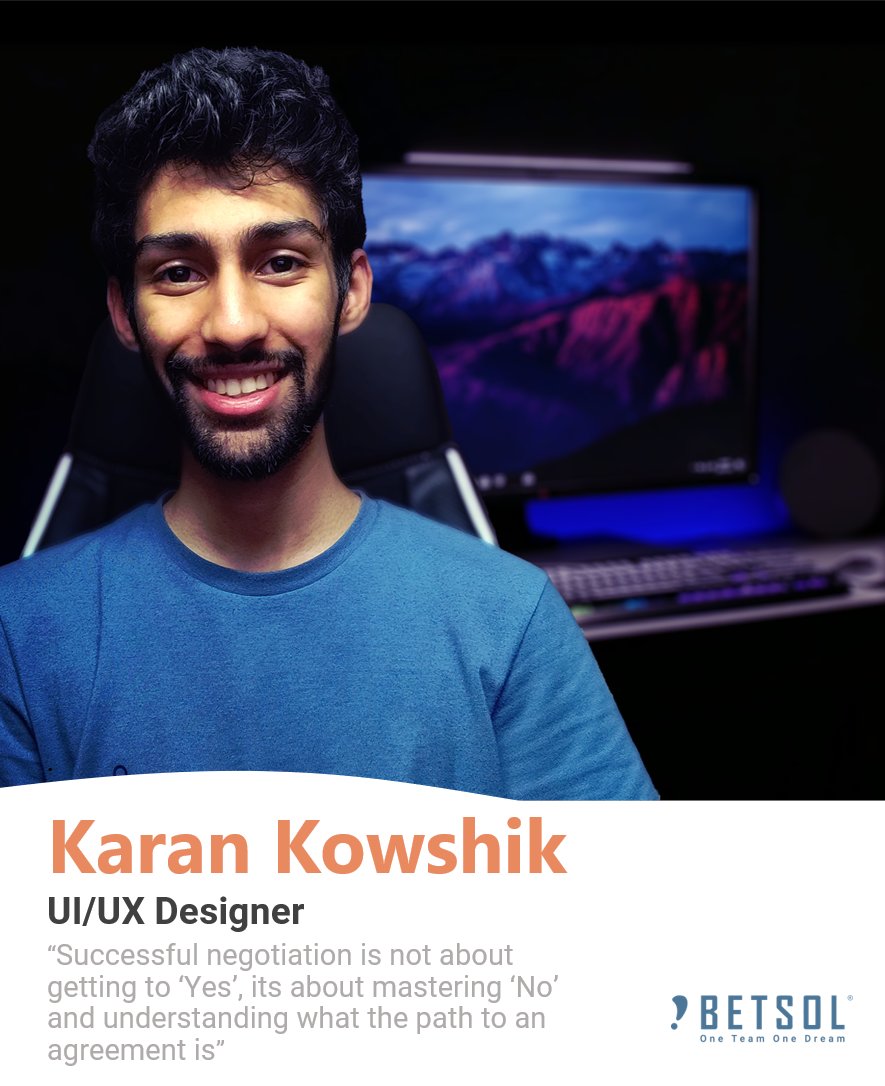_BETSOL's tweet photo. As a part of the first week in our “Get to know your colleague” campaign, we are proud to present our UI/UX Designer - Karan Kowshik

#knowyourcolleague #colleagues #workfromhome #lifeatbetsol https://t.co/g1Es31YcoM