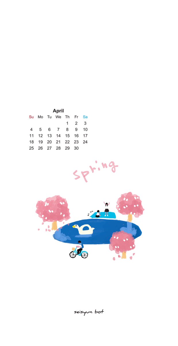 「4月のカレンダー描いた。気が向いたら使ってねん。 」|青春botのイラスト