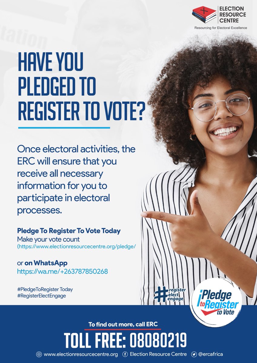 You know the drill :) Pledge To Register To Vote Today electionresourcecentre.org/pledge/ or on WhatsApp wa.me/+263787850268 #PledgeToRegisterZW