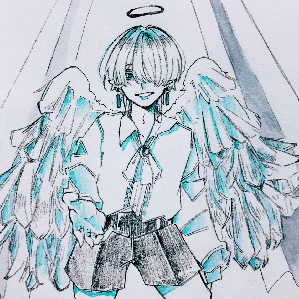 wings 1boy jewelry solo angel wings halo male focus  illustration images