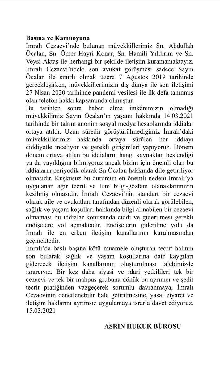 asrinhukukburo's tweet photo. Basına ve Kamuoyuna https://t.co/yzr3ITG4h6