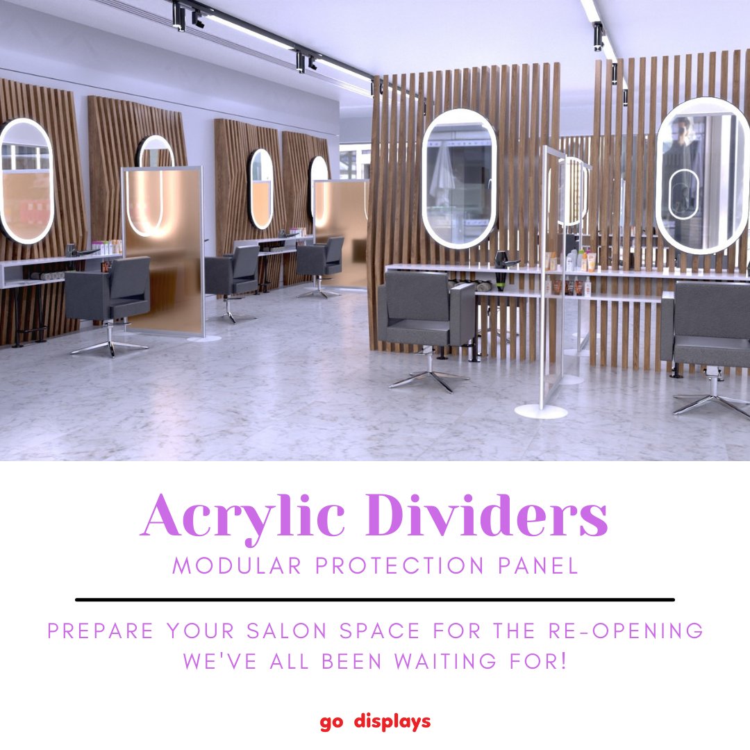 godisplays's tweet image. April is fast approaching and the Salons are close to re-opening, so be sure to order your screening in preparation. 

#modularprotection #acrylic #covid19 #socialdistancing #screening #dividers