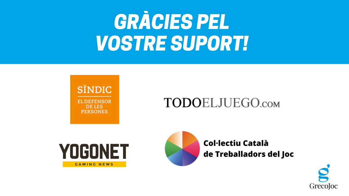 Seguim amb els agraïments a tots aquells que ens han donat suport per arribar on estem avui: el dia de la reobertura del nostre sector. GRÀCIES!

<a href="/sindicdegreuges/">Síndic de Greuges de Catalunya</a> <a href="/ColCatala/">cctj</a> <a href="/todoeljuego1/">Todoeljuego</a> <a href="/YogonetLatam/">Yogonet Latinoamérica</a> <a href="/YogonetNews/">Yogonet Gaming News</a>