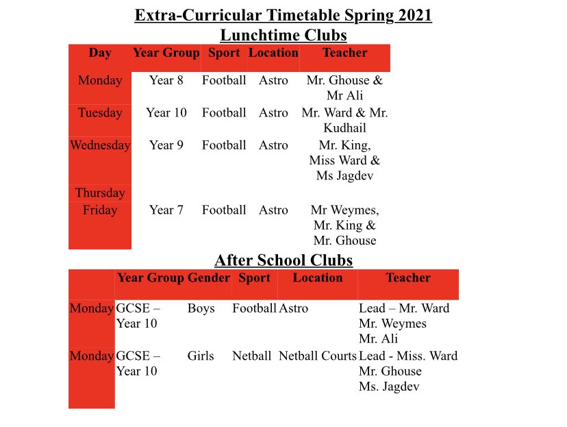 Updated PE Extra-Curricular activities