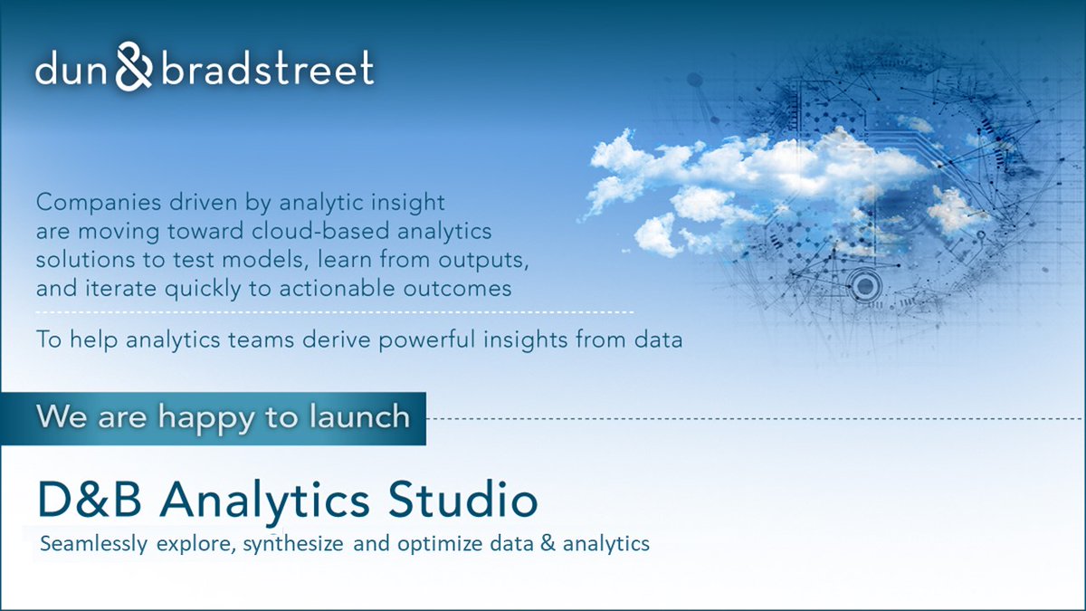 DNB_India's tweet photo. D&amp;B Analytics Studio is a secure, cloud-based analytics platform equipped with full access to the Dun &amp; Bradstreet Data Cloud – as well as a scalable analytics technology stack.

To know more, visit: https://t.co/uftEp6ssGD

#Data #Analytics #Analytical #AnalyticalModels https://t.co/LNvT1vTomB