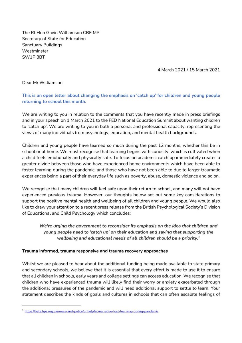 betsydet's tweet image. We have over 100 co-signatories to our letter calling for children’s mental health &amp;amp; wellbeing to be prioritised. So much inspirational work happening in schools at the moment&amp;amp; we’re pleased to be part of the conversation! #schoolsreopeninguk @betsydet @dramberelliott @WillPsyc