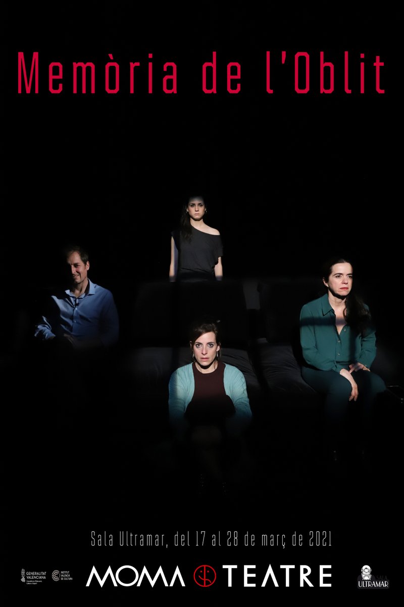 Bon dia! 
Aquesta setmana comencen les funcions de MEMÒRIA DE L'OBLIT de MOMA TEATRE

Del 17 al 28 de març, a les 19 hores amb Cristina Fernández Pintado, Verònica Andrés, Laura Pellicer i Àngel Fígols. 

VENDA D'ENTRADES: salaultramar.com/programacion