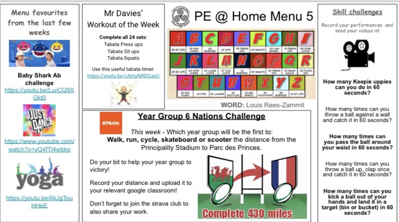 Islwyn High Sport (@islwynhighsport) on Twitter photo Iβm looking forward to seeing peopleβs faces this week. Here is the PE @ home menu for this week.
In the year group challenge who will reach Parc des Princes first?
<a href="/Islwyn7/">Islwyn High Year 7 2020 - 21</a> <a href="/IslwynYear8/">Islwyn High Year 8 2024 - 25</a> <a href="/Watkinsislwyn/">Mr Watkins IHS</a> <a href="/MissHenryIslwyn/">Miss Henry IHS</a> @Islwyn2018_2023 <a href="/misspooleihs/">Miss Poole</a> <a href="/MrPreeceIHS/">Mr Preece</a> <a href="/MissWrightIHS/">ππΎππ π²ππΎππ½π</a> Iβm looking forward to seeing peopleβs faces this week. Here is the PE @ home menu for this week.
In the year group challenge who will reach Parc des Princes first?
<a href="/Islwyn7/">Islwyn High Year 7 2020 - 21</a> <a href="/IslwynYear8/">Islwyn High Year 8 2024 - 25</a> <a href="/Watkinsislwyn/">Mr Watkins IHS</a> <a href="/MissHenryIslwyn/">Miss Henry IHS</a> @Islwyn2018_2023 <a href="/misspooleihs/">Miss Poole</a> <a href="/MrPreeceIHS/">Mr Preece</a> <a href="/MissWrightIHS/">ππΎππ π²ππΎππ½π</a>