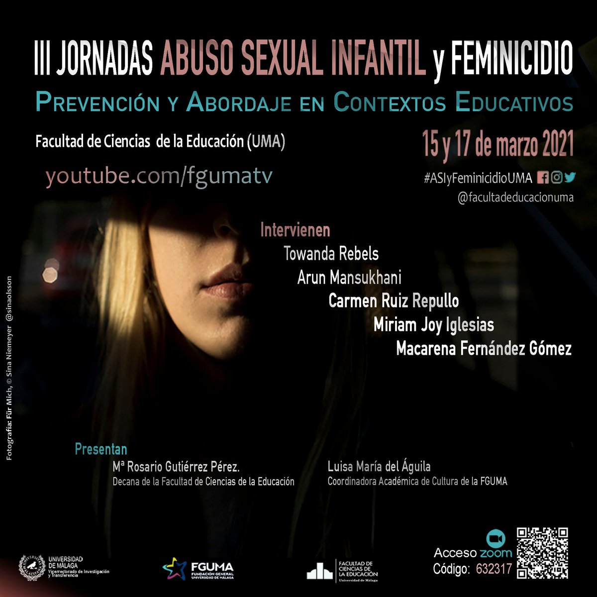 Natvdmf's tweet photo. III Jornadas sobre abuso sexual infantil y feminicidio en @Educacion_UMA 15 y 17 de marzo https://t.co/eDbUmRidGh #ASIyFeminicidioUMA https://t.co/cnsdolNmw2