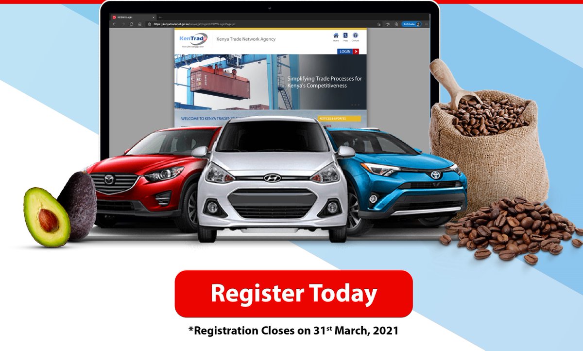 _KenTrade's tweet photo. TRAINING ALERT:To Importers/Exporters & Clearing Agents, following the upgrade of the #TradeNetSystem we would like to invite you for a virtual training from March15-April 16.For a limited time only,we will be offering this training for FREE.
Register via https://t.co/68JIIVSxB7 https://t.co/jBV6jV4v3A