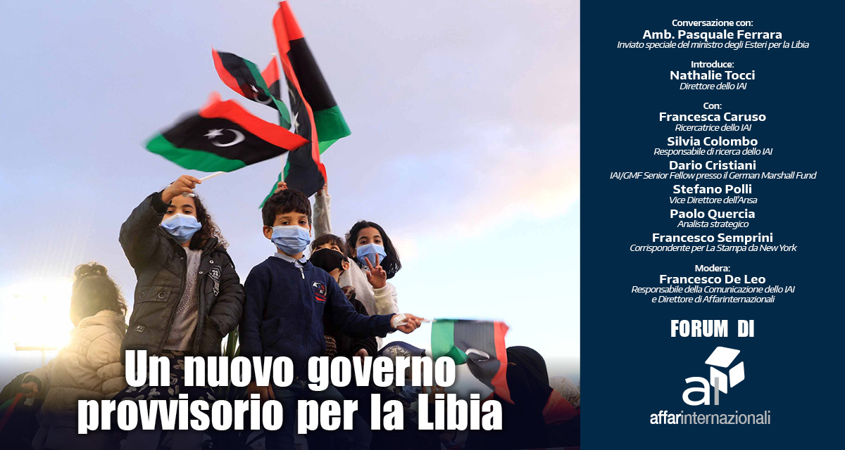 🇱🇾Domani da non perdere il forum di <a href="/AffInt/">AffarInternazionali</a> sulla #Libia

Alle 17.00 l'inviato speciale <a href="/ItalyMFA/">Farnesina 🇮🇹</a>, 
l'Ambasciatore <a href="/PasFerrara/">Pasquale Ferrara</a>, 
converserà con <a href="/NathalieTocci/">Nathalie Tocci</a>, <a href="/FcarusoFr/">Francesca Caruso</a>, <a href="/silvius_colombo/">Silvia Colombo</a>, <a href="/med_eye/">Dario Cristiani</a>, <a href="/SPolli/">stefano polli</a>, <a href="/PQuercia/">Paolo Quercia</a> e <a href="/semprinif/">Francesco Semprini</a> 

Iscriviti per esserci: bit.ly/3bKAFq0