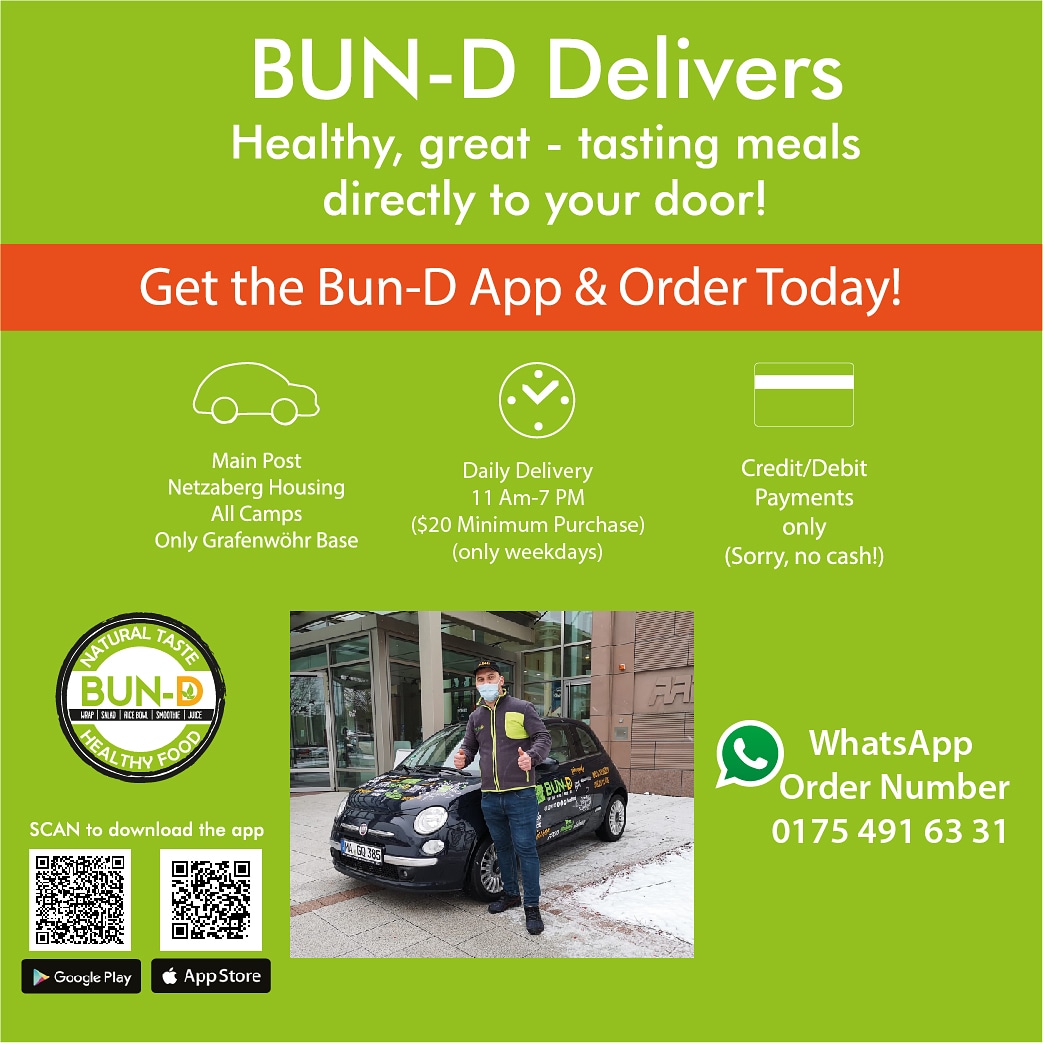 Now you can order online from WhatsApp or BUN-D App. Our delivery car is waiting for your orders🙏😊🤗 #healthyfood #healthydrink #healthycooking #healthyliving #smoothie  #smoothielife #smoothies #natural #naturaltaste #wrap #salad #grafenwöhr #airforcebase #airforce #germany