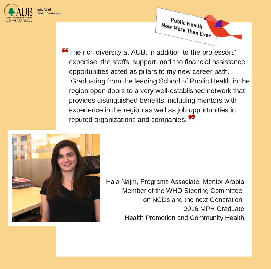 FHS_AUB's tweet photo. Looking to pursue a graduate degree in #PublicHealth?
Check out what FHS alumni & students have to say about the amazing CEPH_accredited #GraduatePublicHealthProgram at #FHS, @AUB_Lebanon.
https://t.co/hHQoBILylX #GraduatePublicHealthProgram
@hala_najm @Christelleakl9 https://t.co/XcXaCExdDK