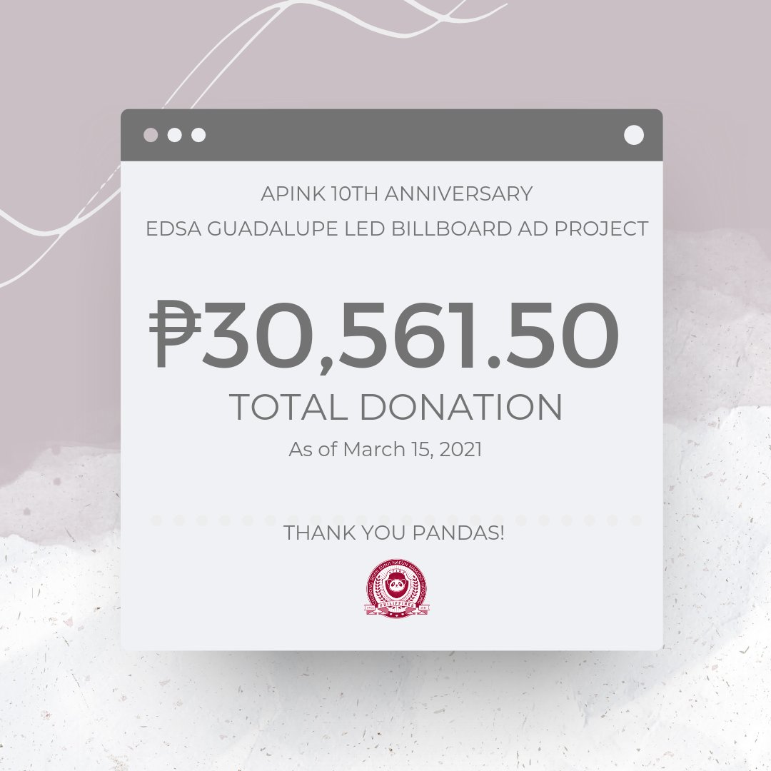 Apink_PH's tweet photo. Pandas, you still have a chance to win an album if you donate until March 20, 2021. Any excess amount will be going to ApinkPH funds for future activities.
THANK YOU PHILIPPINE PANDAS!♥️
#ApinkPH_Event #Apink_10thAnniversary #Apink https://t.co/V7BpdVe2LT