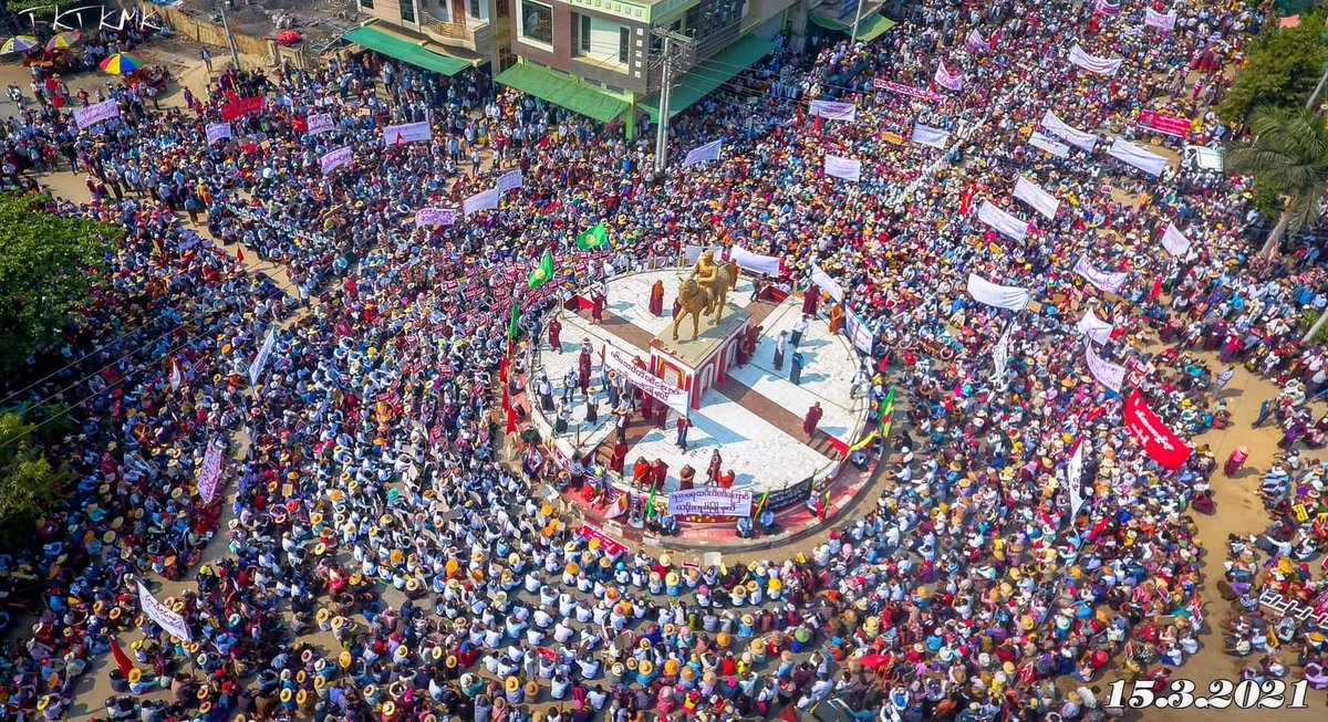 heungburma's tweet photo. The people of Taze Township from Sagaing Region who did not accept the military dictatorship, continued their collective strike on March 15, 2021 despite military brutality killed over 70 peoples yesterday.

#WhatsHappeningInMyanmar
#Mar15Coup https://t.co/T2CXNr68Gz
